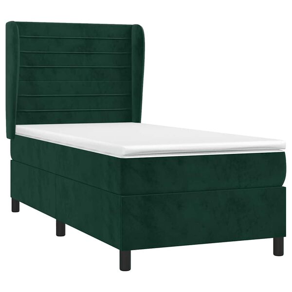vidaXL Cama com molas/colch&atilde;o 90x190 cm veludo verde-escuro