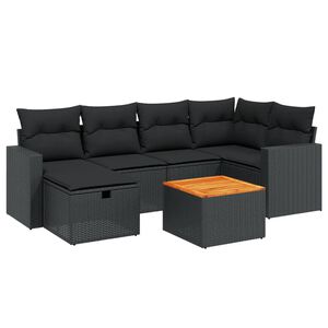 vidaXL 7 pcs conjunto de sof&aacute;s p/ jardim c/ almofad&otilde;es vime PE preto