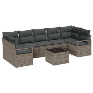vidaXL Conjunto de Sof&aacute; de Jardim 8 pcs Cinzeto Rattan e A&ccedil;o e Vidro
