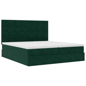 vidaXL Estrutura de cama otomana com colch&atilde;o verde escuro veludo