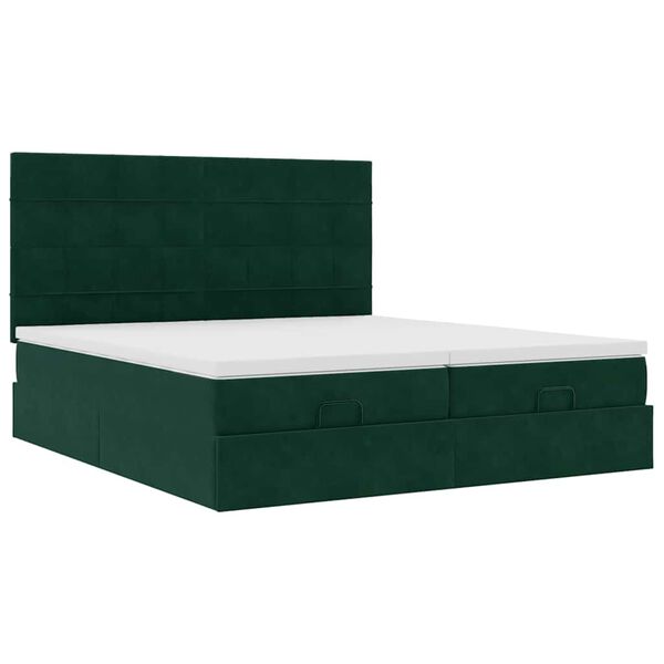 vidaXL Estrutura de cama otomana com colch&atilde;o verde escuro veludo