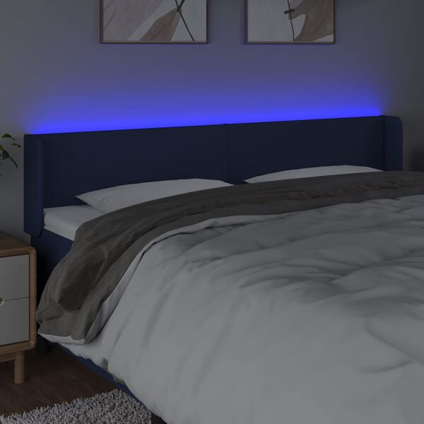 vidaXL Cabeceira de cama c/ luzes LED tecido 183x16x78/88 cm azul