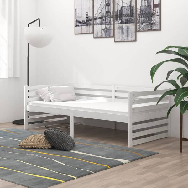 vidaXL Sof&aacute;-cama com colch&atilde;o 90x200 cm pinho maci&ccedil;o branco