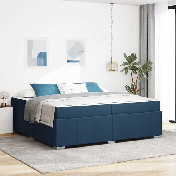 vidaXL Estrutura da Cama com colch&atilde;o Azul 200 x 200 cm tecido