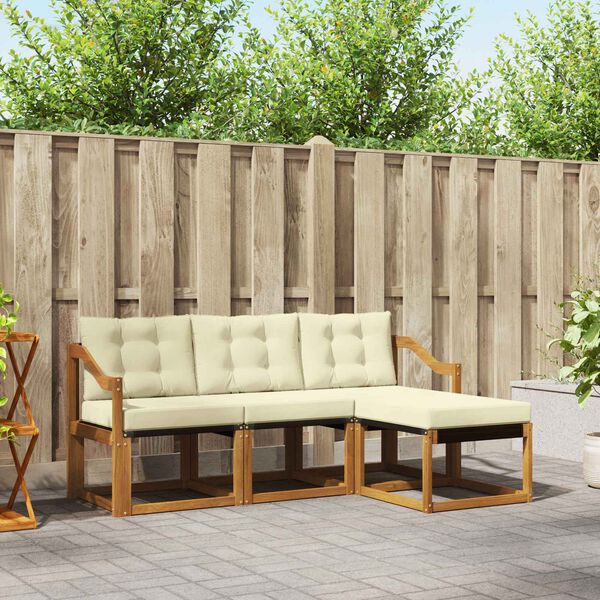vidaXL Conjunto de Sof&aacute;s para Exterior 4 pcs Natural e Creme