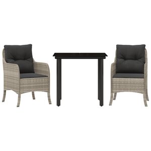 vidaXL 3 pcs conjunto de jantar p/ jardim c/ almofad&otilde;es cinzento claro
