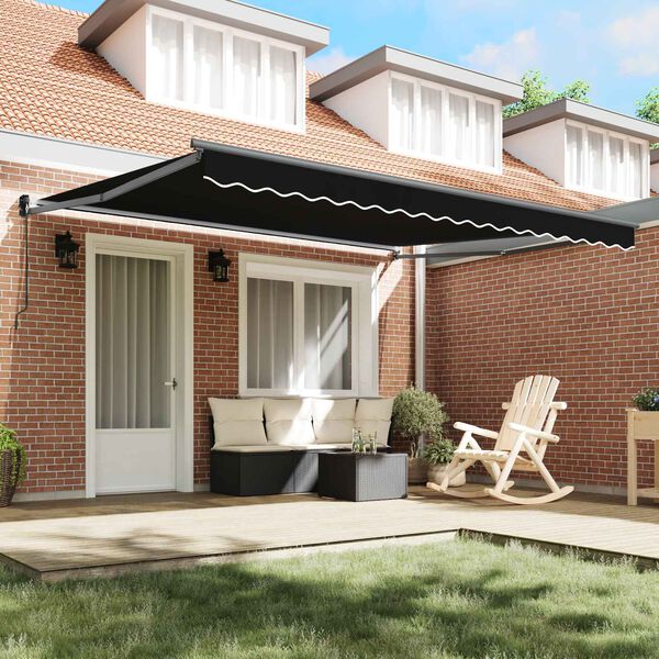 vidaXL Toldo Retr&aacute;til Manual Preto 400 &times; 300 cm Poli&eacute;ster e Alum&iacute;nio