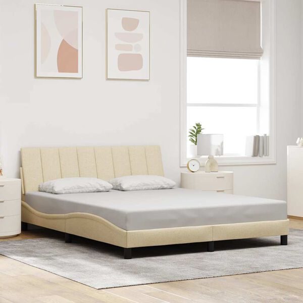 vidaXL Estrutura de cama sem colch&atilde;o Hanko 160x200 cm tecido cor creme
