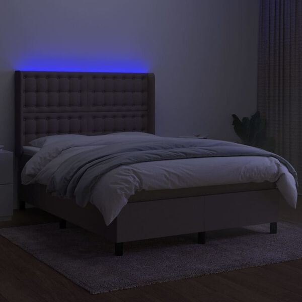 vidaXL Cama box spring colch&atilde;o/LED 140x190cm tecido cinza-acastanhado