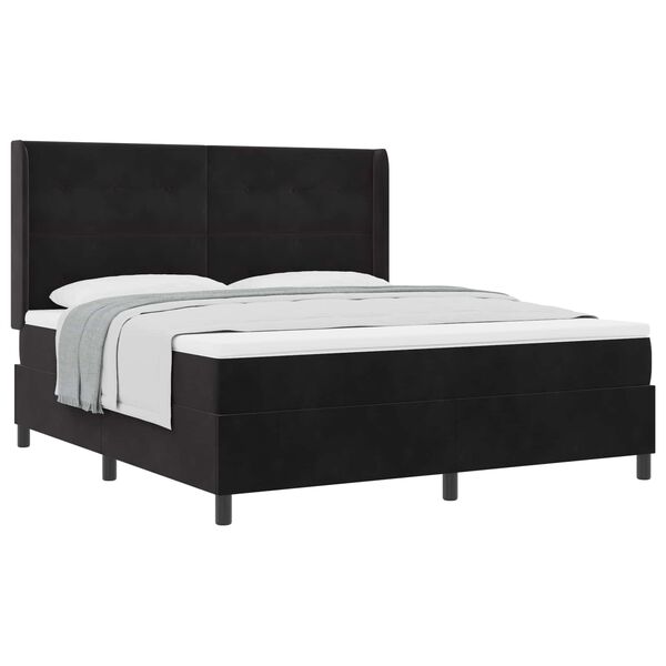 vidaXL Cama Box com colch&atilde;o com cabeceira Preto 180 x 200 cm Veludo