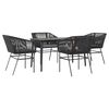vidaXL Conjunto de jantar jardim 5 pe&ccedil;as almofadas vidro vime PE preto
