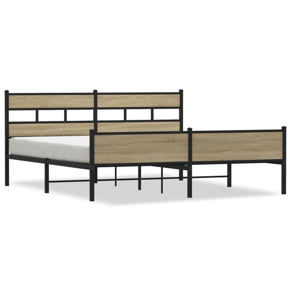 vidaXL Estrutura de cama sem colch&atilde;o 200x200cm metal carvalho sonoma