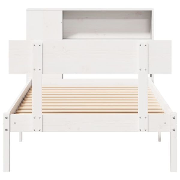 vidaXL Cama com estante sem colchão 90x200 cm pinho maciço branco