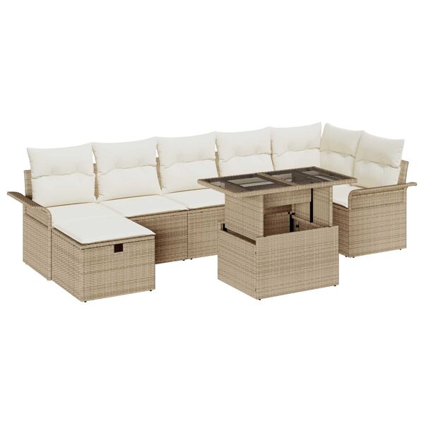 vidaXL Conjunto de Sof&aacute; de Jardim 8 pcs Bege Rattan Sint&eacute;tico