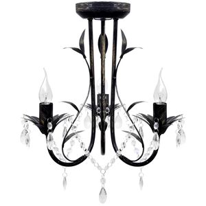 Candelabro metal com contas de cristal, preto, 3 x E14 l&acirc;mpadas