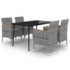 vidaXL 5 pcs conjunto de jantar p/ jardim c/ almofad&otilde;es vime PE/vidro