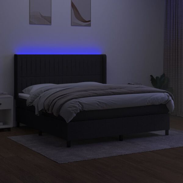 vidaXL Cama box spring c/ colch&atilde;o e LED 180x200 cm tecido preto