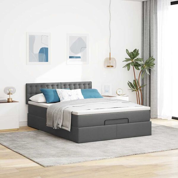 vidaXL Cama Otomana com Colchão & LEDs Cinzento Escuro 140x190cm
