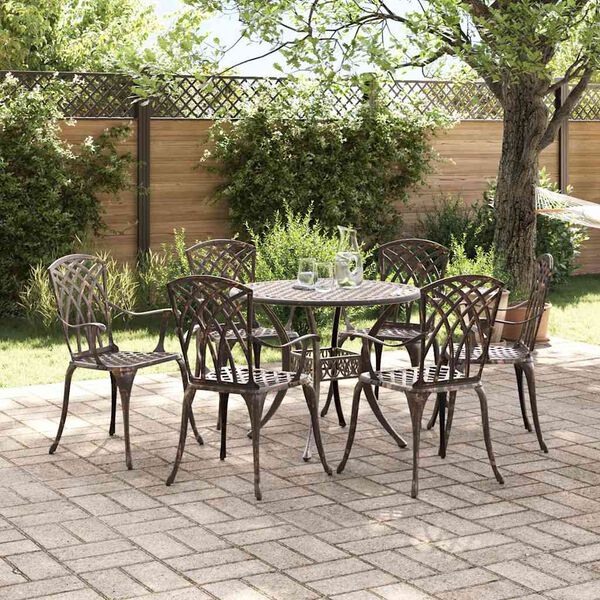 vidaXL Conjunto de Jantar para Jardim 7 pcs Bronze Alum&iacute;nio