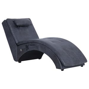 vidaXL Chaise longue de massagem c/ almofada camur&ccedil;a artif. cinzento