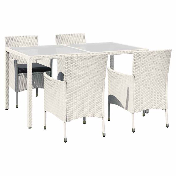 vidaXL 5 pcs conjunto de jantar exterior c/ almofad&otilde;es vime PE branco