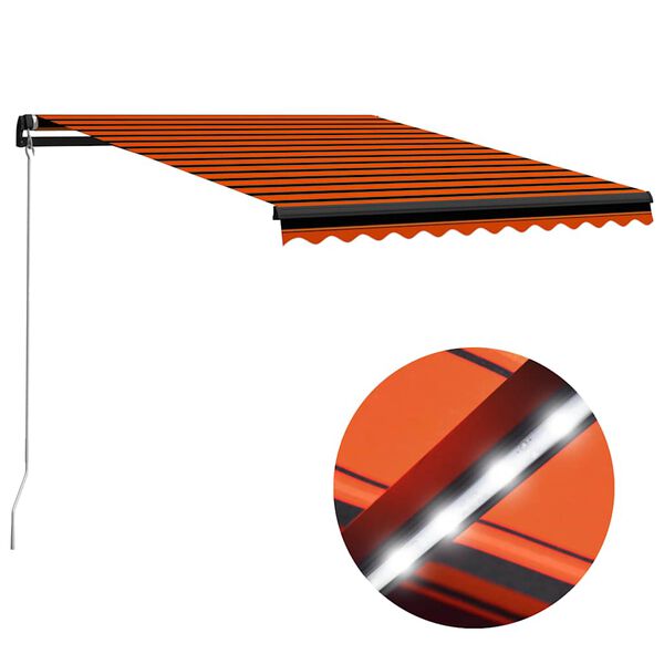 vidaXL Toldo retr&aacute;til manual com LED 300x250 cm laranja e castanho