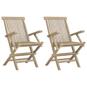 vidaXL Conjunto de 2 cadeiras dobr&aacute;veis cinza, 56x61x89 cm, madeira maci&ccedil;a de teca.