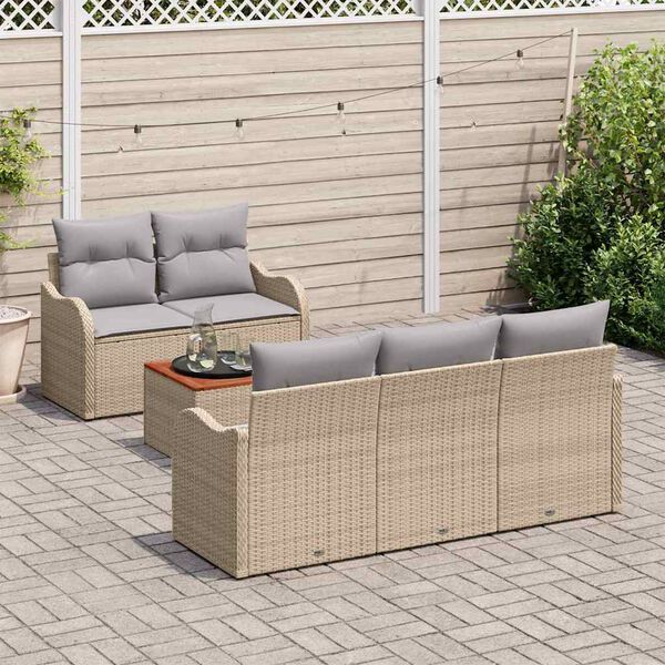 vidaXL Conjunto de Sof&aacute; de Jardim 6 pcs Bege e Cinza Claro vime PE