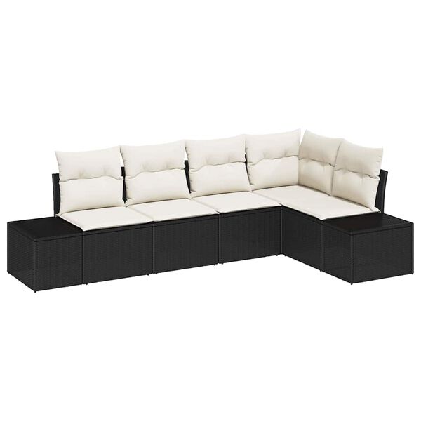 vidaXL Conjunto de Sofá de Jardim com almofada 5 pcs Preto e Creme