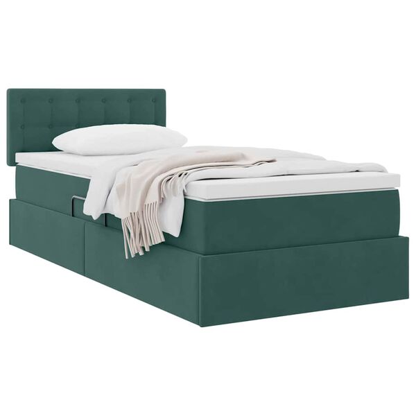 vidaXL Cama com Armazenamento Verde Escuro 90 x 190 cm Veludo