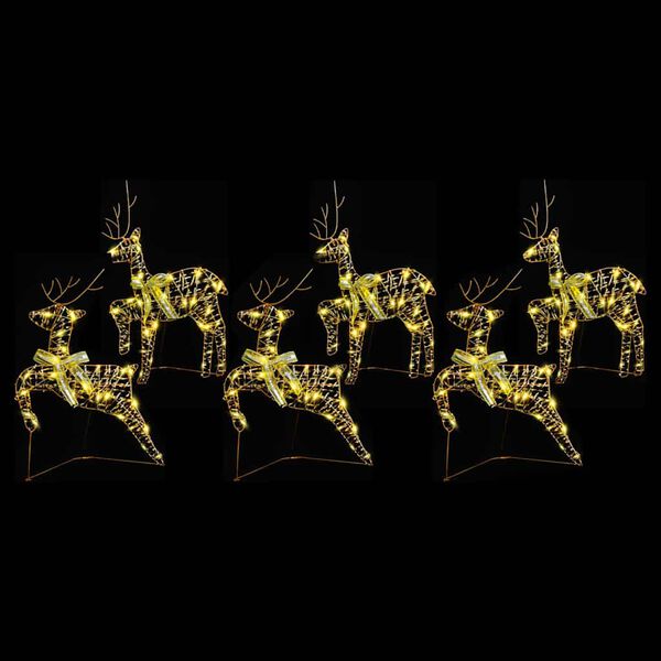 vidaXL Renas de LED com 180 LEDs 6 pcs Ouro PET