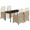 vidaXL 5 pcs conjunto de jantar p/ jardim com almofad&otilde;es vime PE bege