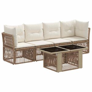 vidaXL Conjunto de Sof&aacute; de Jardim 5 unid. Bege vime PE