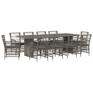 vidaXL Conjunto de Jantar para Exterior 11 unid. Cinzento vime PE