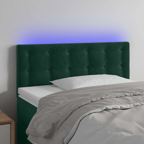 vidaXL Cabeceira de cama c/luzes LED veludo 100x5x78/88cm verde-escuro