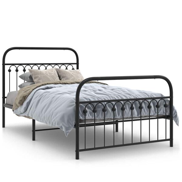 vidaXL Estrutura de cama com cabeceira e pés 107x203 cm metal preto