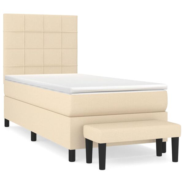 vidaXL Cama com molas/colch&atilde;o 90x190 cm tecido cor creme