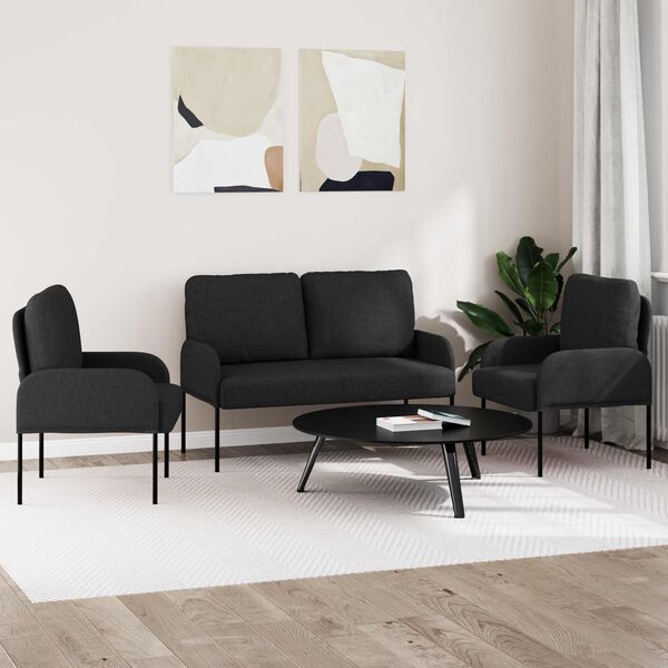 vidaXL Conjuntos de sof&aacute;s 3 pcs Preto 115 x 56 x 80 cm Contraplacado