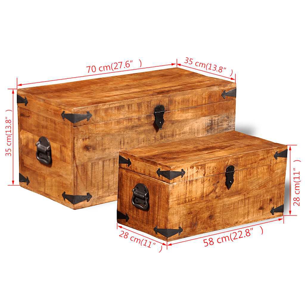 Conjunto de 2 cofres armazenamento de madeira de mango