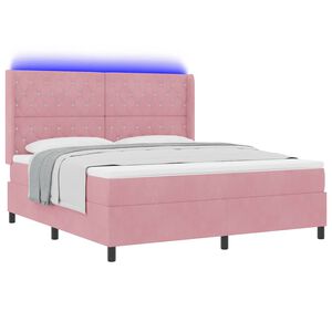 vidaXL Cama Box com colch&atilde;o com led Rosa 180 x 200 cm Veludo