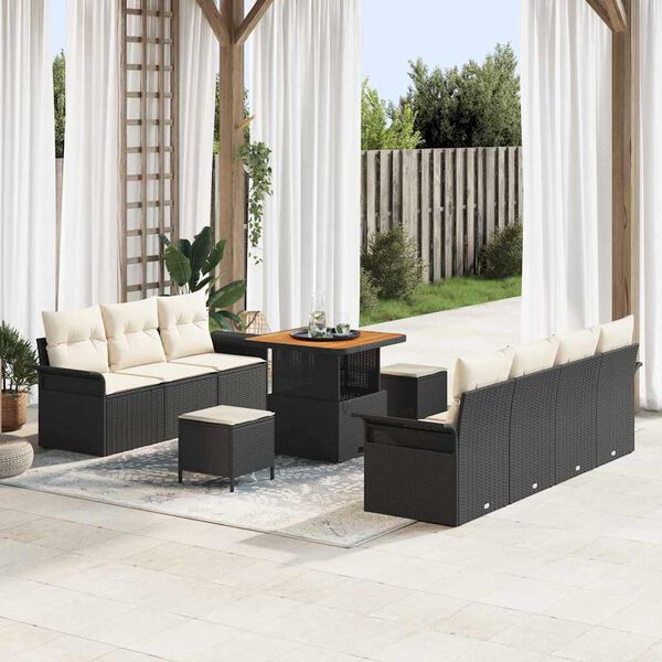 vidaXL Conjunto de Sofá de Jardim 10 pcs Preto e Creme 80 x 80 x 71 cm