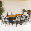 vidaXL 9 pcs conjunto de jantar p/ jardim c/ almofad&otilde;es vime PE preto