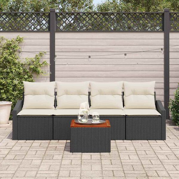 vidaXL Conjunto de Sof&aacute; de Jardim com almofada 5 pcs Preto vime PE
