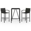 vidaXL 3 pcs conjunto de bar para jardim vime PE preto