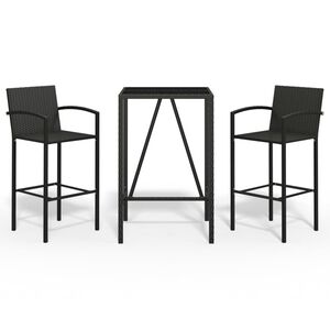 vidaXL 3 pcs conjunto de bar para jardim vime PE preto