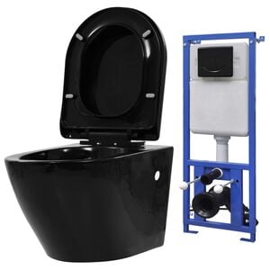 vidaXL Sanita de pendurar na parede com cisterna oculta cer&acirc;mica preto