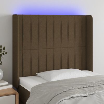 vidaXL Cabeceira de cama c/ luzes LED tecido 103x16x118/128cm castanho