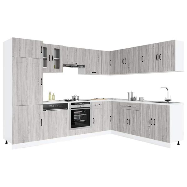 vidaXL 14 pe&ccedil;as arm&aacute;rio de cozinha conjunto Kalmar cinza sonoma