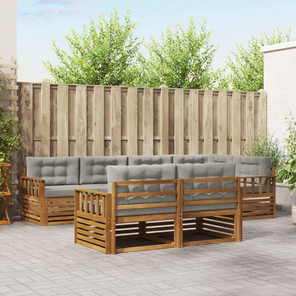 vidaXL Conjunto de Sof&aacute;s para Exterior 7 pcs Cinza Natural e Claro