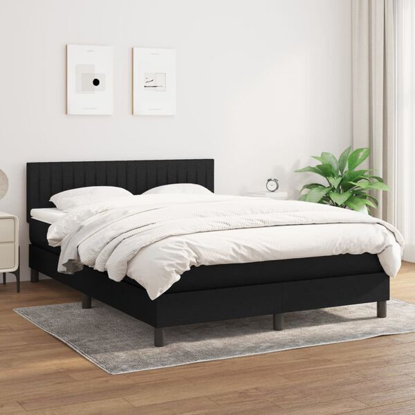 vidaXL Cama com molas/colch&atilde;o 140x200 cm tecido preto